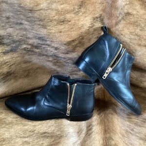 J B Martin Black Zipper Side Leather Bootie